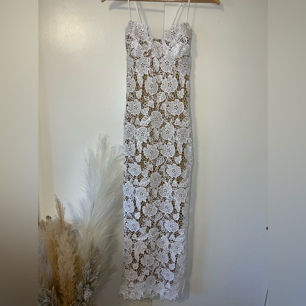 Hello Molly White Lace Overlay Dress